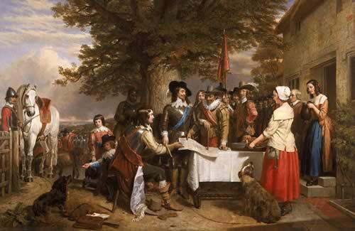 Charles landseer,R.A. Oil on canvas painting of Charles I holding a council of war at Edgecote on the day before the Battle of Edgehill Spain oil painting art
